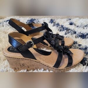 BOC Born Concept Black Floral Cork Heel Wedge Size 10 / 42 Women's